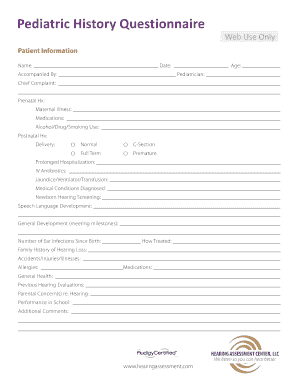 Baby milestones chart first year - Pediatric History Questionnaire - The Hearing Assessment Center