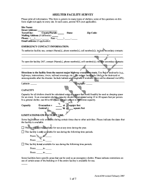 Shelter Facility Survey Form