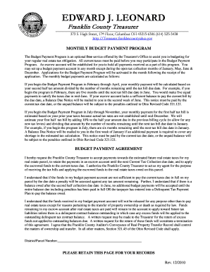Franklin County Budget Payment Agreement