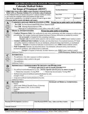 Colorado Medical Orders for Scope of Treatment