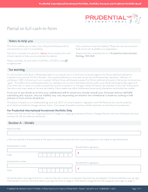 Prudential International Investment Portfolio Cash-In Form