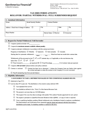 Tax Sheltered Annuity Rollover/Withdrawal Request