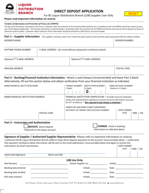 Direct Deposit Application for BC Liquor Distribution Branch