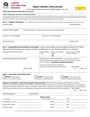 BC Liquor Distribution Direct Deposit Application