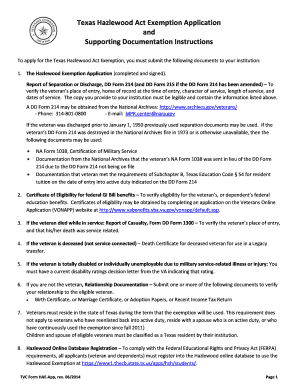 Texas Hazlewood Act Exemption Application