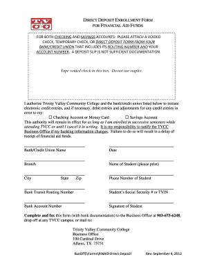 Direct Deposit Enrollment Form for Financial Aid