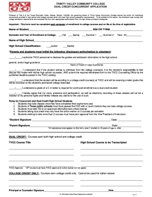 Trinity Valley Community College Dual Credit Application