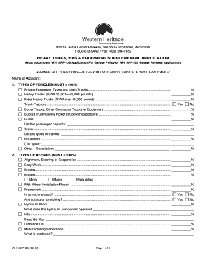 Heavy Truck, Bus & Equipment Supplemental Application