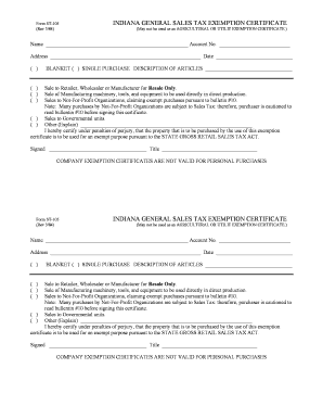 Indiana General Sales Tax Exemption Certificate
