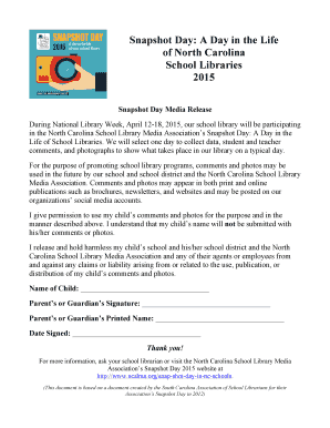 North Carolina School Library Media Permission Form