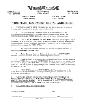 Video Equipment Rental Agreement