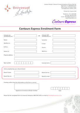 Contours Express Enrolment Form