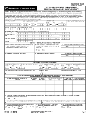 Veteran's Application for Increased Compensation Based on Unemployability