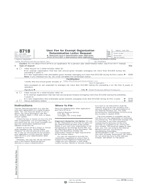 IRS Form 8718 User Fee for Exempt Organization Determination Letter Request