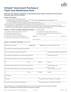 Citibank Government Purchase or Travel Card Maintenance Form