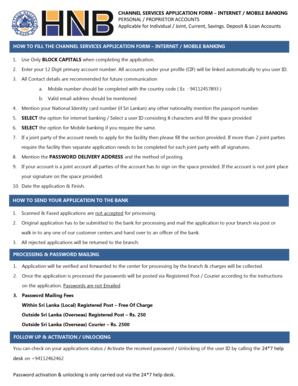 Channel Services Application Form – Internet / Mobile Banking