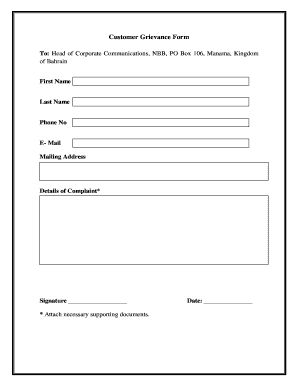 Customer Grievance Form