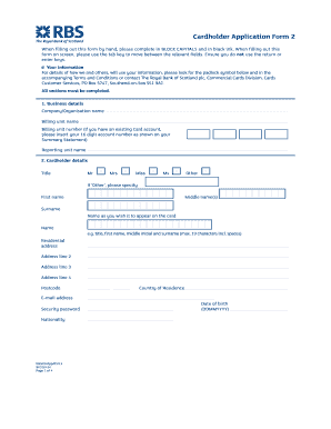 Royal Bank of Scotland Cardholder Application Form