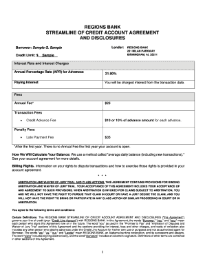 Regions Bank Streamline Credit Account Agreement