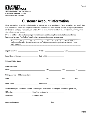 First Federal Account Opening Form