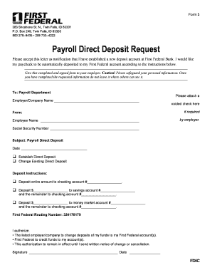 Payroll Direct Deposit Request Form