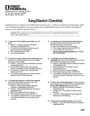 First Federal Easy2Switch Checklist