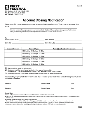 Account Closing Notification Form