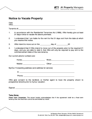 Notice to Vacate Property