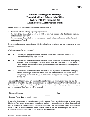 Federal Title IV Financial Aid Disbursement Authorization Form