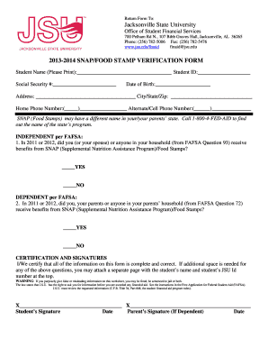 2013-2014 SNAP/Food Stamp Verification Form