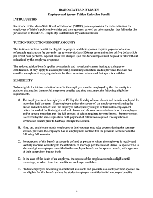 Idaho State University Employee and Spouse Tuition Reduction Policy