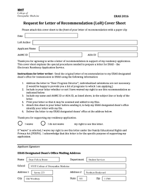 ERAS Letter of Recommendation Cover Sheet