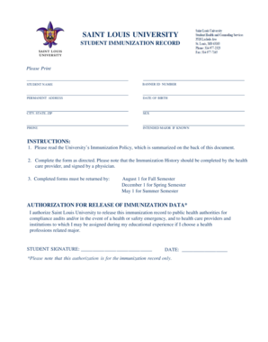 Saint Louis University Student Immunization Record