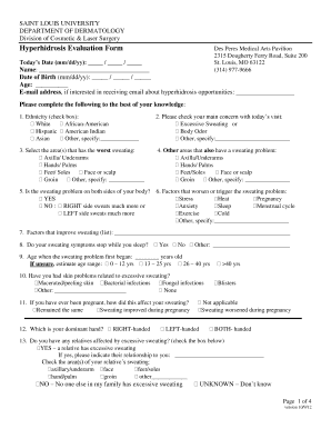 Hyperhidrosis Evaluation Form