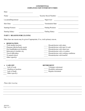 CONFIDENTIAL EMPLOYEE EXIT INTERVIEW FORM