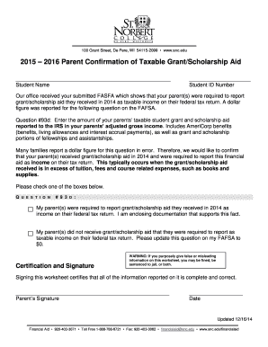 2015-2016 Parent Confirmation of Taxable Grant/Scholarship Aid