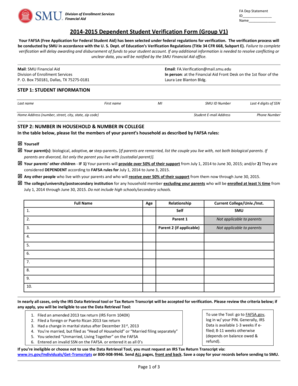 2014-2015 Dependent Student Verification Form