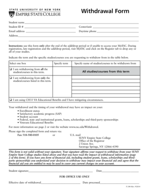 SUNY Empire State College Withdrawal Form
