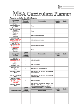 MBA Degree Requirements Form