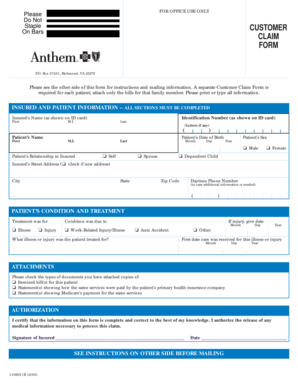 Anthem Customer Claim Form