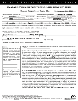 Massachusetts Apartment Lease Agreement