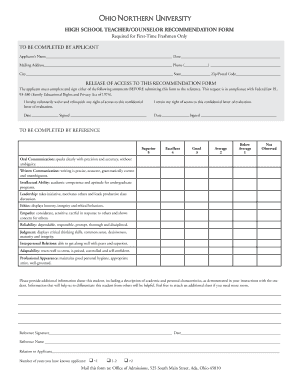 High School Teacher/Counselor Recommendation Form