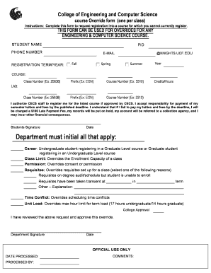 College of Engineering and Computer Science Course Override Form