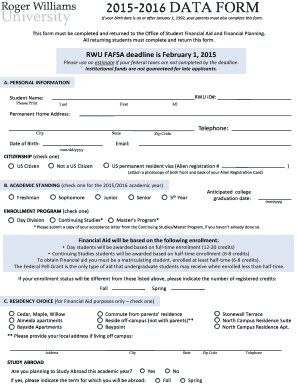 Roger Williams University Financial Aid Form