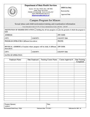 Texas Campus Program for Minors Sexual Abuse Training Form