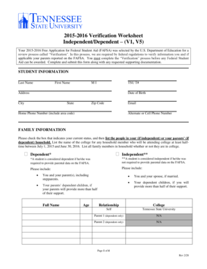 2015-2016 Verification Worksheet
