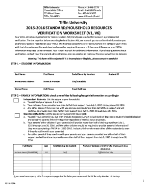 2015-2016 Standard/Household Resources Verification Worksheet