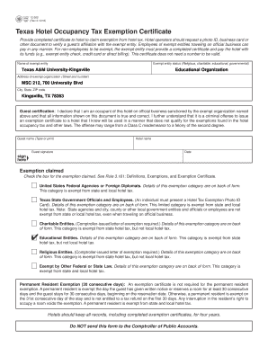 Texas Hotel Occupancy Tax Exemption Certificate