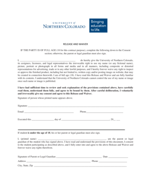 University of Northern Colorado Release and Waiver