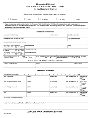 University of Missouri Student Employment Application